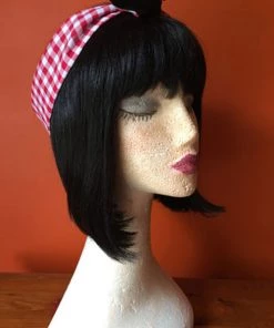 Kitty Deluxe Reversible Wired Headband In Red Gingham Print & Black