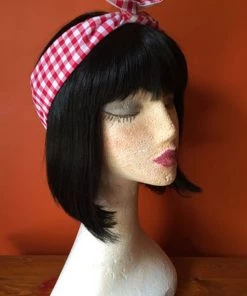 Kitty Deluxe Reversible Wired Headband In Red Gingham Print & White