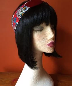 Kitty Deluxe Halloween Reversible Wired Headband In Red Sugar Skull Print & Red