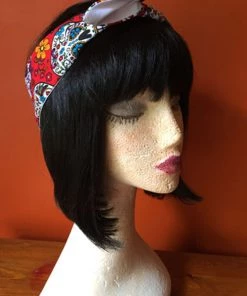 Kitty Deluxe Reversible Wired Headband In Red Sugar Skull Print & White Halloween