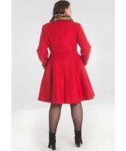 Hell Bunny Robinson Coat In Red And Leopard Trim