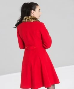 Hell Bunny Robinson Coat In Red And Leopard Trim