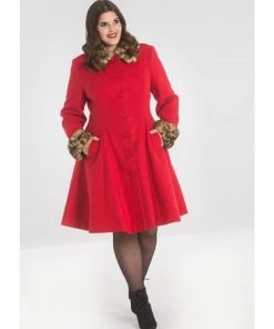 Hell Bunny Robinson Coat In Red And Leopard Trim