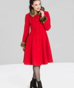 Hell Bunny Robinson Coat In Red And Leopard Trim