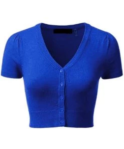 Winter MAK Sweaters Cropped Cardigan With Short Sleeves In Royal Blue