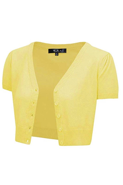 MAK Sweaters Cropped Cardigan With Short Sleeves In Baby Yellow Winter 1 MAK Sweaters Cropped Cardigan With Short Sleeves In Baby Yellow Winter