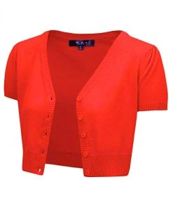 MAK Sweaters Cropped Cardigan With Short Sleeves In Fiesta Orange