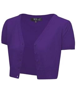 MAK Sweaters Cropped Cardigan With Short Sleeves In Grape