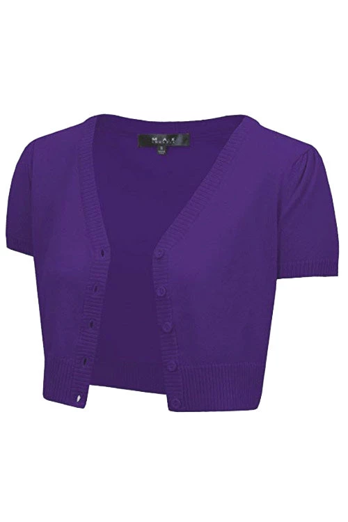 MAK Sweaters Cropped Cardigan With Short Sleeves In Grape 1 MAK Sweaters Cropped Cardigan With Short Sleeves In Grape