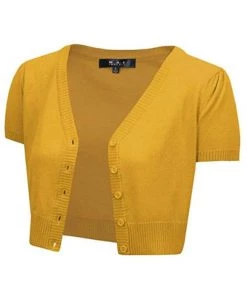 MAK Sweaters Cropped Cardigan With Short Sleeves In Honey Yellow