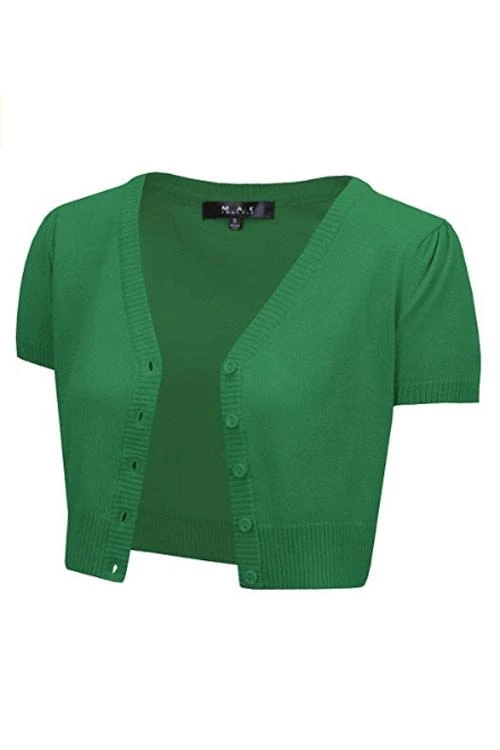 MAK Sweaters Cropped Cardigan With Short Sleeves In Kelly Green 1 MAK Sweaters Cropped Cardigan With Short Sleeves In Kelly Green
