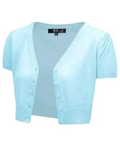 MAK Sweaters Cropped Cardigan With Short Sleeves In Light Blue Winter