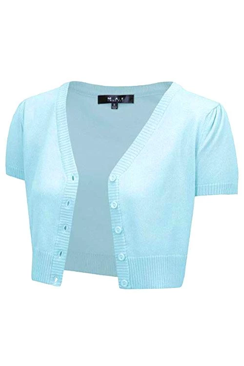 MAK Sweaters Cropped Cardigan With Short Sleeves In Light Blue Winter 1 MAK Sweaters Cropped Cardigan With Short Sleeves In Light Blue Winter