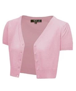 Winter MAK Sweaters Cropped Cardigan With Short Sleeves In Light Pink