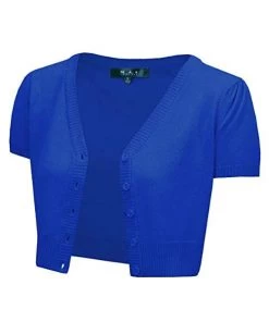 Winter MAK Sweaters Cropped Cardigan With Short Sleeves In Royal Blue