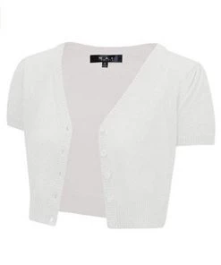 Winter MAK Sweaters Cropped Cardigan With Short Sleeves In White