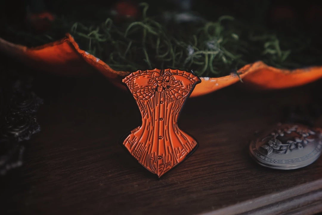Accessories Lively Ghosts Sanderson Corset In Orange Enamel Pin 2 Accessories Lively Ghosts Sanderson Corset In Orange Enamel Pin
