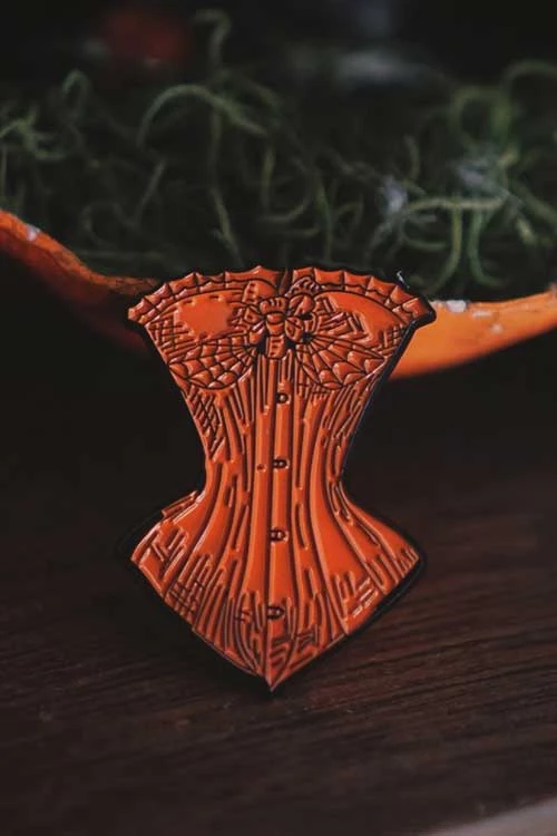 Accessories Lively Ghosts Sanderson Corset In Orange Enamel Pin 1 Accessories Lively Ghosts Sanderson Corset In Orange Enamel Pin