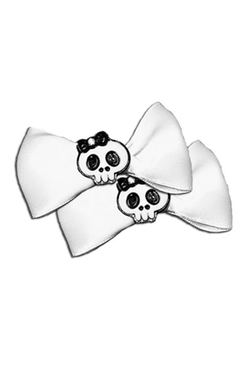 Kitty Deluxe Satin Skull Bow Pair In White 1 Kitty Deluxe Satin Skull Bow Pair In White