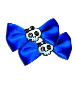 Kitty Deluxe Satin Skull Bow Pair In Blue