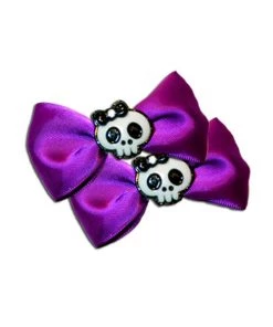 Kitty Deluxe Halloween Satin Skull Bow Pair In Purple