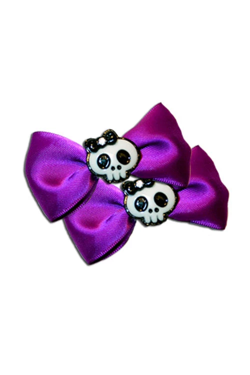 Kitty Deluxe Halloween Satin Skull Bow Pair In Purple 1 Kitty Deluxe Halloween Satin Skull Bow Pair In Purple