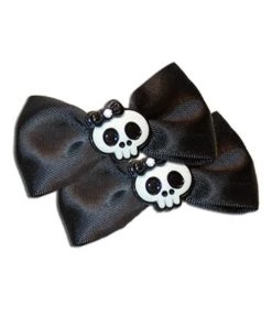 Kitty Deluxe Satin Skull Bow Pair In Black