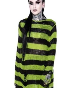Killstar Slimer Punk Knit Sweater Black And Lime New Arrivals And Restocks