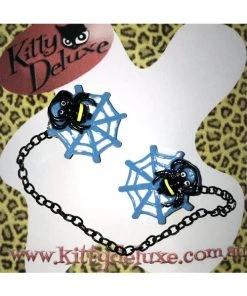 Kitty Deluxe Cardigan Clips In Blue Spider In Web Design