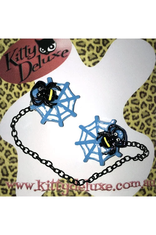 Kitty Deluxe Cardigan Clips In Blue Spider In Web Design 1 Kitty Deluxe Cardigan Clips In Blue Spider In Web Design