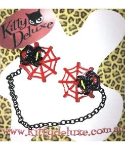 Halloween Kitty Deluxe Cardigan Clips In Red Spider In Web Design