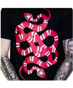 Clothing Dr Faust Mens Black T-Shirt In Sutton Red Snake 8 Clothing Dr Faust Mens Black T-Shirt In Sutton Red Snake
