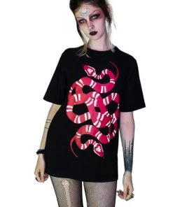 Clothing Dr Faust Mens Black T-Shirt In Sutton Red Snake