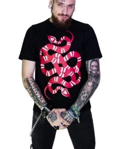 Clothing Dr Faust Mens Black T-Shirt In Sutton Red Snake