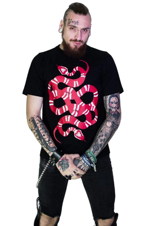 Clothing Dr Faust Mens Black T-Shirt In Sutton Red Snake 2 Clothing Dr Faust Mens Black T-Shirt In Sutton Red Snake