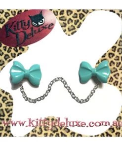 Kitty Deluxe Cardigan Clips In Plain Teal Bow Design