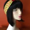 Kitty Deluxe Reversible Wired Headband In Yellow Cherry Print & Red