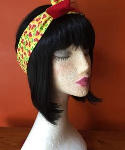 Kitty Deluxe Reversible Wired Headband In Yellow Cherry Print & Red