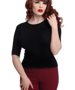 Collectif Chrissie Plain Knit Top In Black Winter