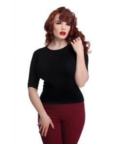 Collectif Chrissie Plain Knit Top In Black Winter