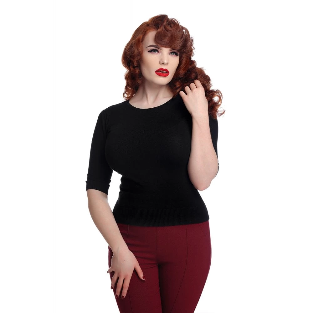 Collectif Chrissie Plain Knit Top In Black Winter 2 Collectif Chrissie Plain Knit Top In Black Winter
