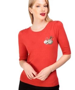 Winter Collectif Chrissie Witches Garden Knit Top In Red