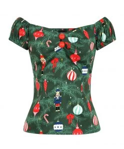 Winter Collectif Dolores Top In Christmas Tree Print