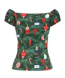 Winter Collectif Dolores Top In Christmas Tree Print