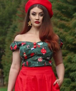 Winter Collectif Dolores Top In Christmas Tree Print