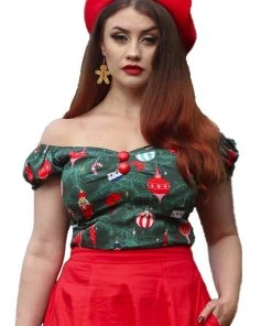Winter Collectif Dolores Top In Christmas Tree Print
