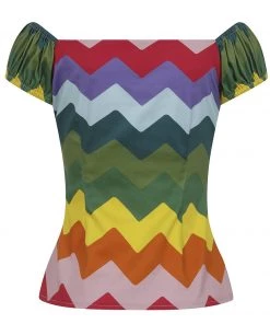 Collectif Dolores Top In Chevron Rainbow