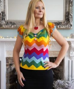 Collectif Dolores Top In Chevron Rainbow