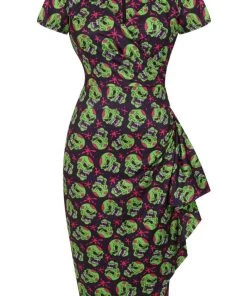 Lady Vintage Elsie Dress In Green Skull