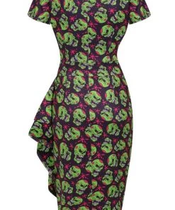 Lady Vintage Elsie Dress In Green Skull
